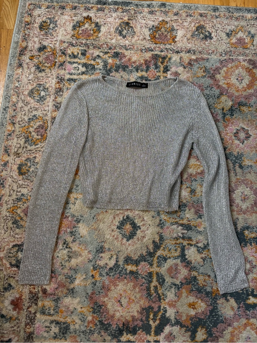 Silver Metallic Cropped Knit Top